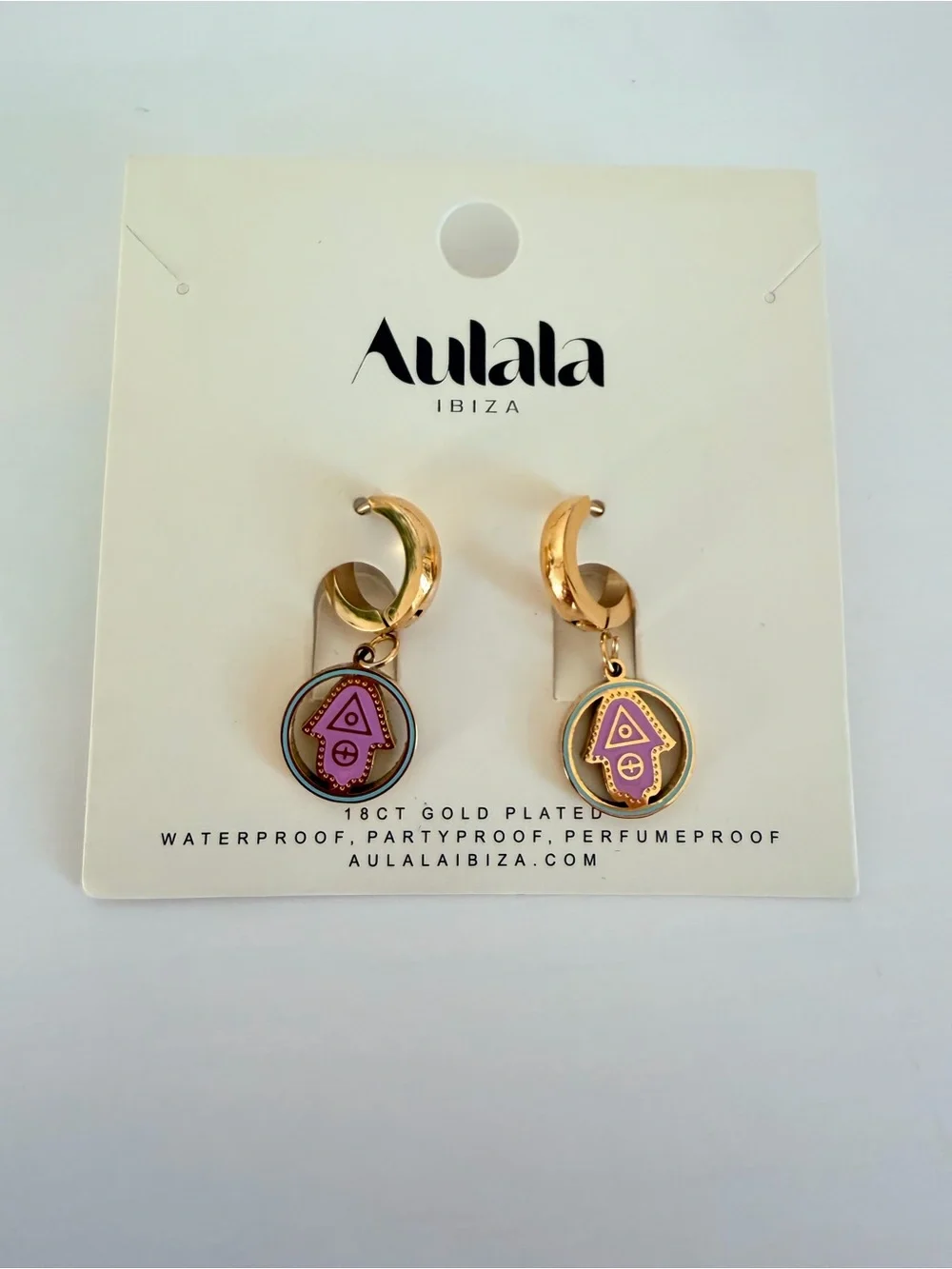Aulala Ibiza - Gold Hoop Earrings with Purple Enamel Charm - 18K Gold Plated